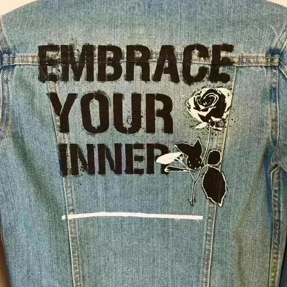Art Class Denim Jacket with Embrace Your Inner Rose on back - Picture 6 of 7